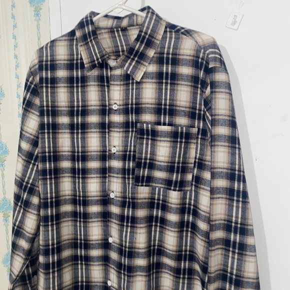 Men Button Plaid Shirt.  Shein never used, Good Condition. Color are brown black - Picture 3 of 3